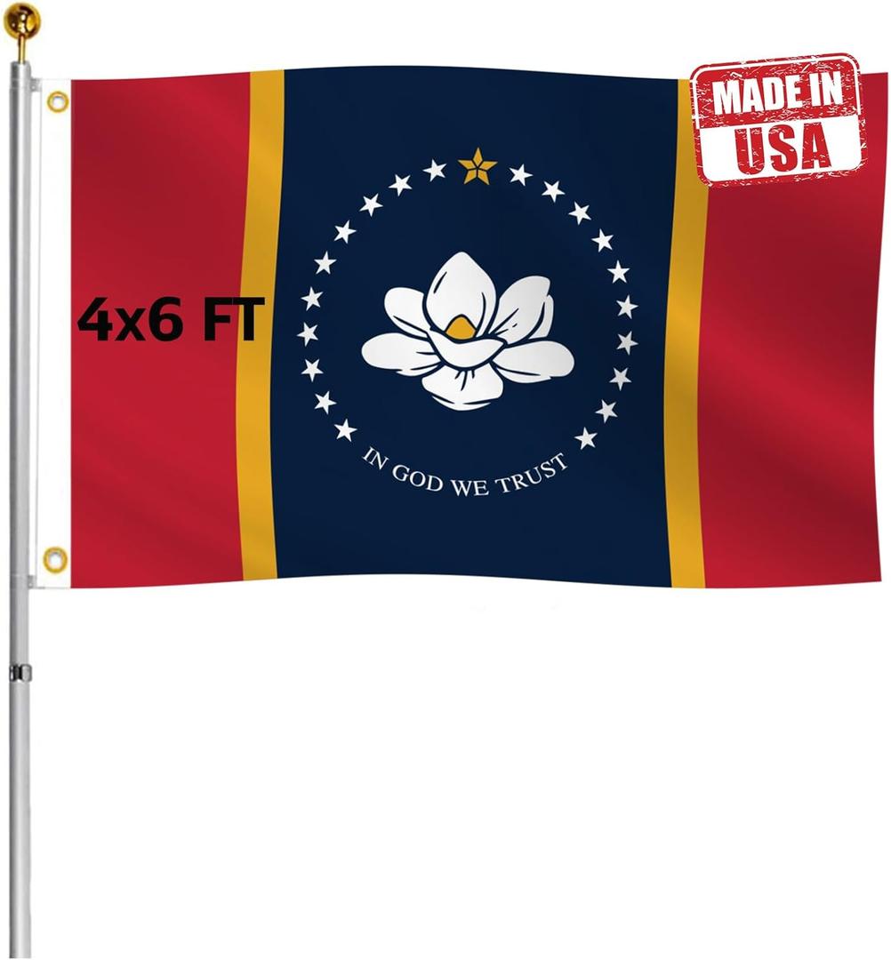 Double Sided New Mississippi Republic Sates Flag 4x6 FT Outdoor- UV Fade Resistant 3Ply Missippi MS Flags Canvas Header with 2 Brass Grommets Easy to Rising