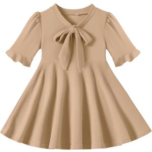 Toddler Dress Summer Baby Girls Floral Ruffle Sleeve Dresses for Girls Casual Church Party Knee Length Sundress (2-3T, A Line Brown)