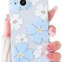 Lovmooful Compatible for iPhone 15 Plus Case Cute Clear Flower Floral Color Design for Girls Women Soft TPU Shockproof Protective Girly for iPhone 15 Plus-Blue&White Flower
