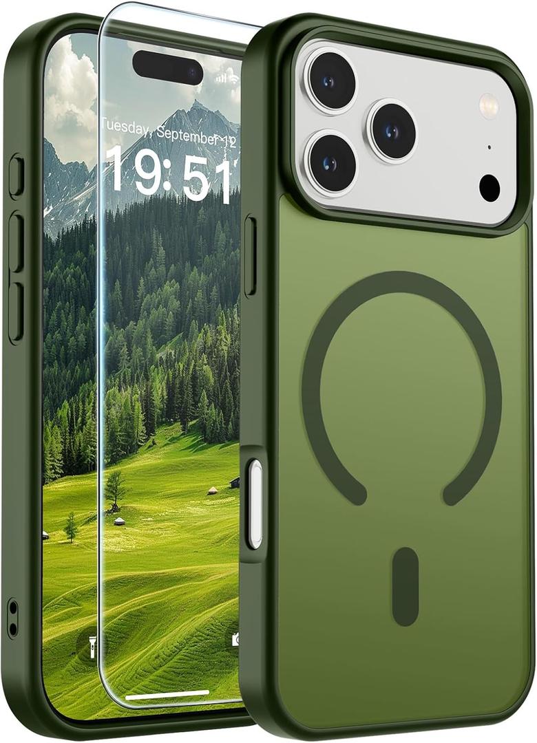 SUPFINE Magnetic for iPhone 17 Pro Max Case (Compatible with MagSafe)(Military Grade Drop Protection) Translucent Matte Shockproof with Anti-Fingerprint Phone Cover,Cangling Green