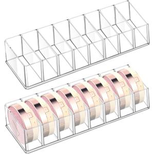 Tuanse 2 Pcs Acrylic Makeup Compact Organizer Detachable 8 Spaces Clear Vanity Drawer Organizer Eyeshadow Palette Storage for Lipstick Highlighter, Skincare Cosmetic Display Cases for Bathroom