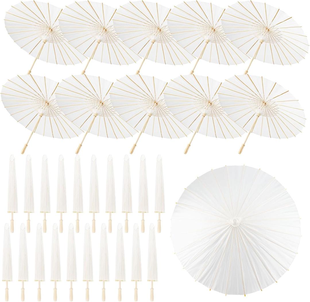 30 PCS 33 Inches White Paper Umbrellas, Oiled Chinese & Japanese Style White Parasols, White Paper Parasols Umbrellas Bulk for DIY Painting, Wedding, Bridal Party, Ceiling Decoration
