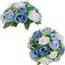 BLOSMON Flower Ball Centerpieces for Table 2 Pcs Fake Rose Centerpiece Flowers Dusty Blue Artificial Silk Floral Arrangement Center Piece Kissing Bouquet for Wedding Party Valentines Day Home Decor