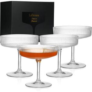 LaDovana Coupe Glasses | Set of 4 | 7oz Premium Crystal Cocktail Glassware for Champagne, Martini, Cosmopolitan & More | Elegant Stemmed Glasses in Gift Box