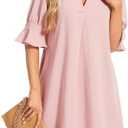 CVCPP Shirt Dresses for Women 2025 V Neck Ruffle Short Sleeve Loose Casual Flowy Summer Shift Dress with Pockets.XL