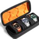 3 slots watch case for travel and storage, hard Watch Roll Organizer holder for Men and Women with microfiber lining