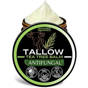 Untamed Organics Tallow Antifungal Balm | Organic Tea Tree Oil Balm with Grass-Fed Tallow | Non-Toxic Itchy Skin Relief Balm | All Natural Remedy for Athletes Foot, Jock Itch, Ringworm | 2 FL. oz.
