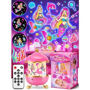 Little Mermaid Toys, 15 Soothing Sounds+18 Films+378 Colors Kids Night Light Projector, 360+Remote+Cordless+Pink Mermaid Birthday Gifts for Girls, Princess Toys Princess Room Decor[Dreamy Packaging]