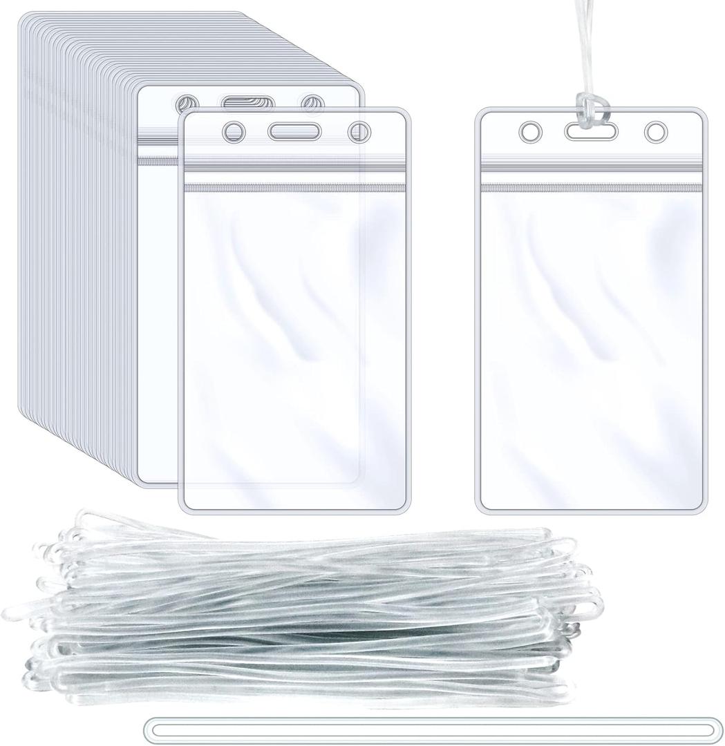 Oomcu 60 PCS Clear Plastic Luggage Tags Holders Bulk - Cruise ID Card Badge Label Tag Holder with Loops Straps for Suitcases, Backpacks, Travel, Office, Business Supplies,Baggage Name Tags