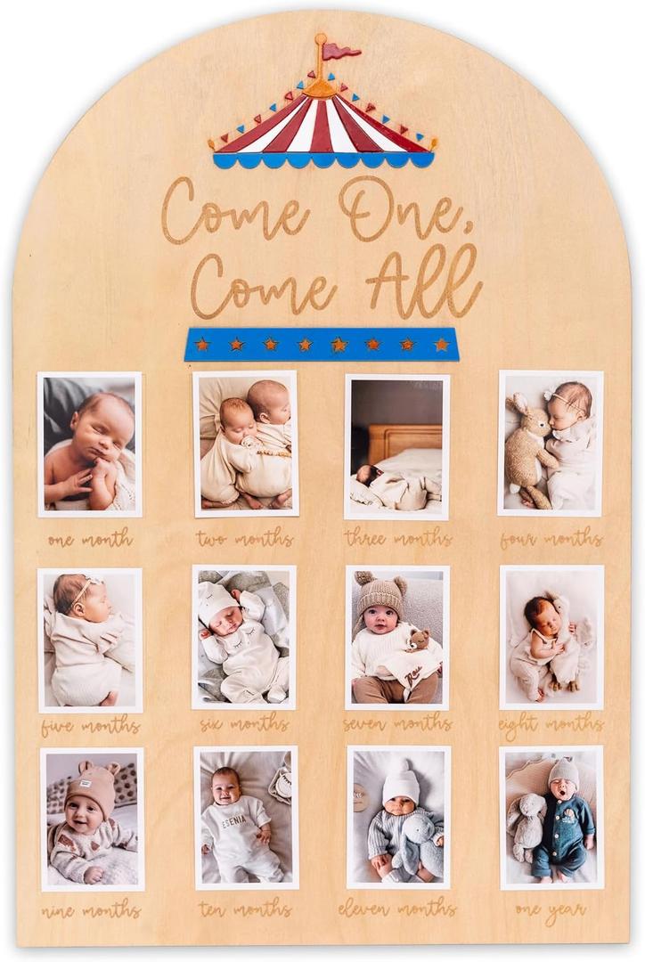 Wooden Carnival-Themed 1st Birthday Photo Board, Large