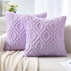 MIULEE Light Purple Throw Pillow Covers 16x16 Inch, Soft Winter Plush Faux Wool Couch Pillow Covers Set of 2 Decorative Farmhouse Boho Throw Pillows for Sofa Living Room Bed