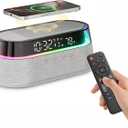 6-in-1 Bluetooth Speaker Alarm Clock with Remote, 15W Fast Wireless Charger, FM Radio & Dimmable LED Night Light, Dual Digital Clock for Bedroom Home Office, Ideal for Him, Men Women
