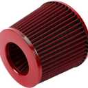 Red 3" Inlet High Flow Clamp-On Cold Air Intake Filter Cleaner 76mm Cone Replacement Dry Air Filter