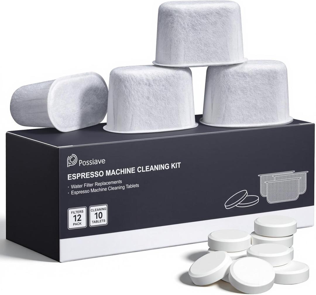 Espresso Machine Cleaning Tablets and Filters for Breville Espresso Machines (10 Tablets + 12 Filters) - 2 Gram Cleaning Tablets & Replacement Water Filter - Espresso Cleaner Accessories