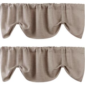 WOSIBO 2 Pack Tie Up Linen Burlap Window Valances Farmhouse Cream Valances for Window Balloon Rod Pocket Valence Window Treatment Decor Curtains for Kitchen/Living Room 16" X 56" (Light Brown)
