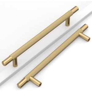10 Pack 6.3"(160mm) Champagne Bronze Cabinet Pulls Knurled Kitchen Cabinet Handles Champagne Drawer Pulls Cupboard Hardware for Cabinets CK0088 (6.3"/160MM Hole Center, Champagne Bronze)