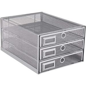 Annova Desk Organizer Wire Mesh 3 Tier Sliding Drawers Paper Sorter/Multifunctional/Premium Solid Construction for Letters, Documents, Mail, Files, Paper, Kids' Art Supplies (Silver)