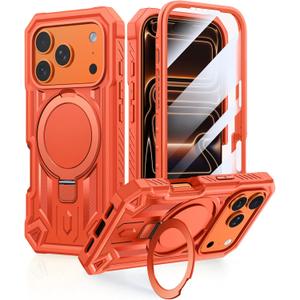 FNTCASE for iPhone 17 Pro-Max Case: Magnetic Ring Stand Holder Magsafe Phone Cover | Compatible with Magsafe | Military Grade Shockproof Phone Shell with Kickstand | Heavy Duty Hard Cases Orange