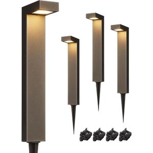 EDISHINE Low Voltage Pathway Lights Wired, 3000K 3.2W 50, 000Hrs Waterproof LED Outdoor Landscape Lighting with Connectors, 12V Modern Cast-Aluminum Landscape Path Lights for Walkway Garden, 4 Pack