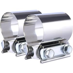 5'' Inch Butt Joint Exhaust Seal Band Clamp,Exhaust Band Clamp T304 Stainless Steel Universal (2 Packs) Metallic