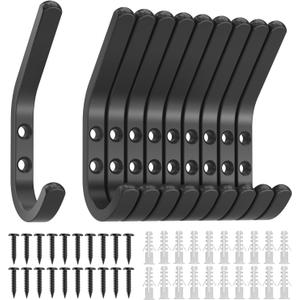Wall Hooks for Hanging Coats - 10 Pack Black 3.2'' Double Hook Design, Hat Organizers, Wall Mount Hangers for Bags and Keys, Perfect for Garage, Workshop, Entryway, Closet, and DIY Projects