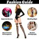 Lusofie 2 Pairs Fishnet Tights for Women - Black Bow Suspenders Lace Stockings for Women - Elastic Nylon Red Fishnet Thigh Highs