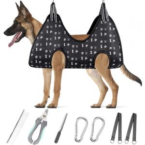 Pet Grooming Hammock, Dog Restraint Harness with Nail Clippers/Trimmer/Nail File/Comb, Cute Printed Dogs Sling Hanger for Nail Trimming Grooming (XXL)