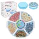 Pawtong Snack Rotator Container Reusable Snack Box with 5 Compartment Dispenser and Lid, Color Matching Opening Lid, BPA and PVC Free, for Home, School, Travel (2 Pack- Blue)