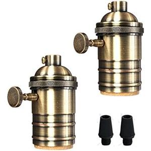 2 Pack Lamp or Fixture Replacement, E26/ E27 Solid Brass Industrial Light Socket Vintage Edison Pendant Lamp Copper Holder with Switch (Antique Brass)