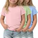 3 Pack Toddler Girls Short Sleeve T-Shirts | Crewneck, Rolled Cuffs, Summer Tee, Solid Color, Casual Kids Tops, for Ages 18M-5T