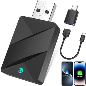 2026 Upgraded Wireless Carplay Adapter for iPhone & AndroidFast Stable Auto-Connect, No Latency - Convert Wired to Wireless CarPlay, Mini Size Easy Use for iOS 10+/Android 11+/Type-C Port