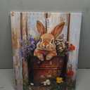 Crekviy Farmhouse Rabbit Decor Wall Art Vintage Bunny Flower Canvas Prints Painting Rustic Cute Animal Artwork Home Decorations for Bathroom Bedroom Living Room Framed Gifts 16"x20", 20L"×16W"
