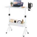 ErGear Mobile Standing Desk with Wheels, Adjustable Height 28.3″ to 46.1″, Rolling Laptop Cart with Cup Holder, Storage Basket, Computer & Pen Slot, Home Office Stand Up Desk, White (31.5″ x 15.75″)