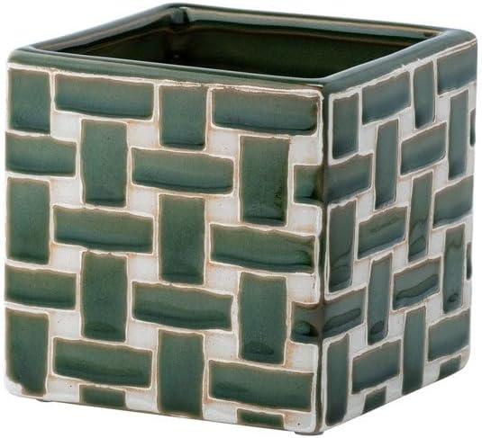 Napco Imports Decorative Home or Garden 4.5 x 4 Inch Indoor or Outdoor Flower Pot Planter Green and White Woven Design