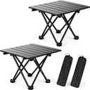2 Pack Portable Camping Table Foldable, Ultralight Small Folding Beach Table with Carry Bag for Outdoor Travel, Beach, Camp, Picnic, BBQ, Cooking, Festival, Boat, Home Use (Black-S)