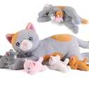 gnomantic 5 Pieces Cat Stuffed Animals with Babies Inside Belly - 1 Mommy Stuffed Cat with 4 Kittens - Stuffed Kitty Plush Toys for Kids Age 3-8, Gifts Ideal for Christmas, Valentine's, Birthday