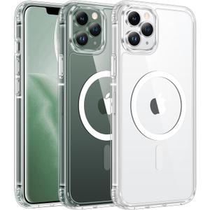 FNTCASE for iPhone 11 Pro Case: Clear Magnetic Phone Cases Compatible with Magsafe Slim Anti Yellowing Military Grade Drop Protection Rugged Protective Transparent Cell Phone Cover (A-Clear)