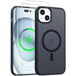 Iokmax Magnetic for iPhone 15 Plus Case [Compatible with MagSafe]with 2X Screen Protector, Military-Grade Slim Shockproof Phone Cover Translucent Matte Anti-Fingerprint for iPhone 15 Plus 6.7'', Black, Set of 2