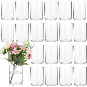20 Pcs Plastic Cylinder Vase 3.93inch Bulk for Flowers Centerpieces, Small Clear Flower Hurricane Candle Holder Round Wide Container, Acrylic Flower Vase Bulk for Wedding Party Office Decorations