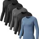 5 Pack Women's Compression Shirt Long Sleeve Workout Tops Athletic Baselayer Quick Dry Gym Yoga Running T-Shirt (X-Large, 3black+grey+blue)