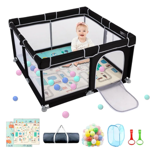 79x71in Large Playpen with Mat, Playpen for Babies and Toddlers, Baby Playards with Zipper Gate, Safe and Non-Slip Baby Fence, Full Mesh Design, Indoor & Outdoor Kids Activity Center - Black