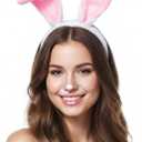 4 x Cute Bunny Ears Headband for Women, Soft Plush Rabbit Ears, Christmas & Holiday Costume Accessory (1 Count (Pack of 1), Pink)