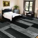 LIANLAM 9x12 Washable Area Rugs for Living Room & Bedroom(9x12,Black&Gray) | Non-Slip Large Carpet,Vintage Checkered Pattern, Stain Resistant Faux Wool Low Pile Soft Rug for Dining Room,Office,Nursery