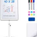 Maxtek Mobile Dry Erase Board 40x28 inches Magnetic Portable Whiteboard Stand Easel White Board Flipchart Easel Board with 25 Sheets Paper Pad for School Supplies (Silver)