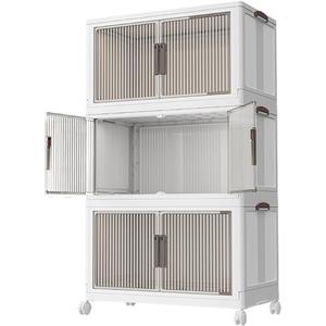 Wellgolife Storage Boxes with Lids Large, Plastic Storage Boxes with Wheels with Handles, Stackable Organiser, Storage Bins for Bedroom/Living Room/Hallway/Office