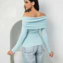 Women's Autumn Sweater, 2026 Casual Long Sleeve Off-The-Shoulder Strapless Knitted Sweater, Pullover Sweater (Blue, L)