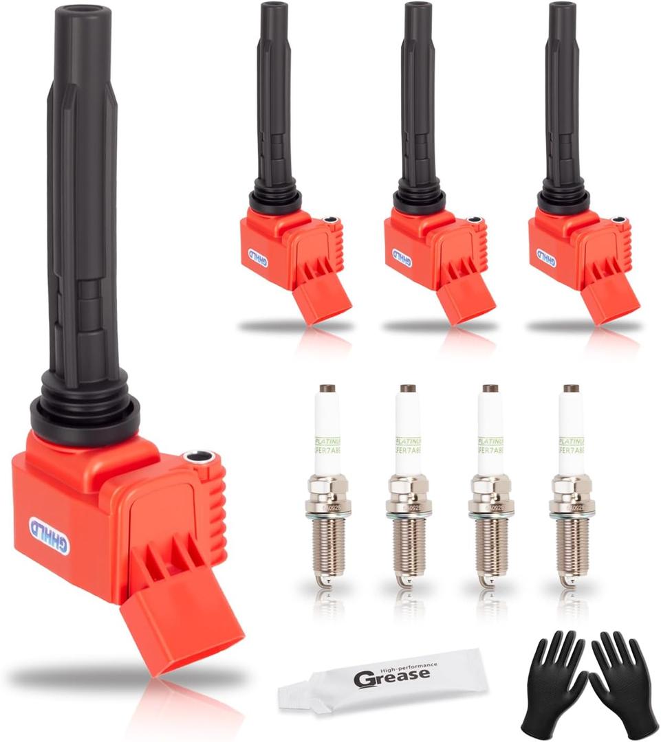 Set of 4 Upgraded Ignition Coil Pack and spark plugs Fits for VW Volkswagen Passat Jetta, for Tiguan Beetle GTI Golf Audi S3 A3 A4 Q3 2013 2014 2015 2016 2017 2018 2019 1.8L Replaces UF765 UF716