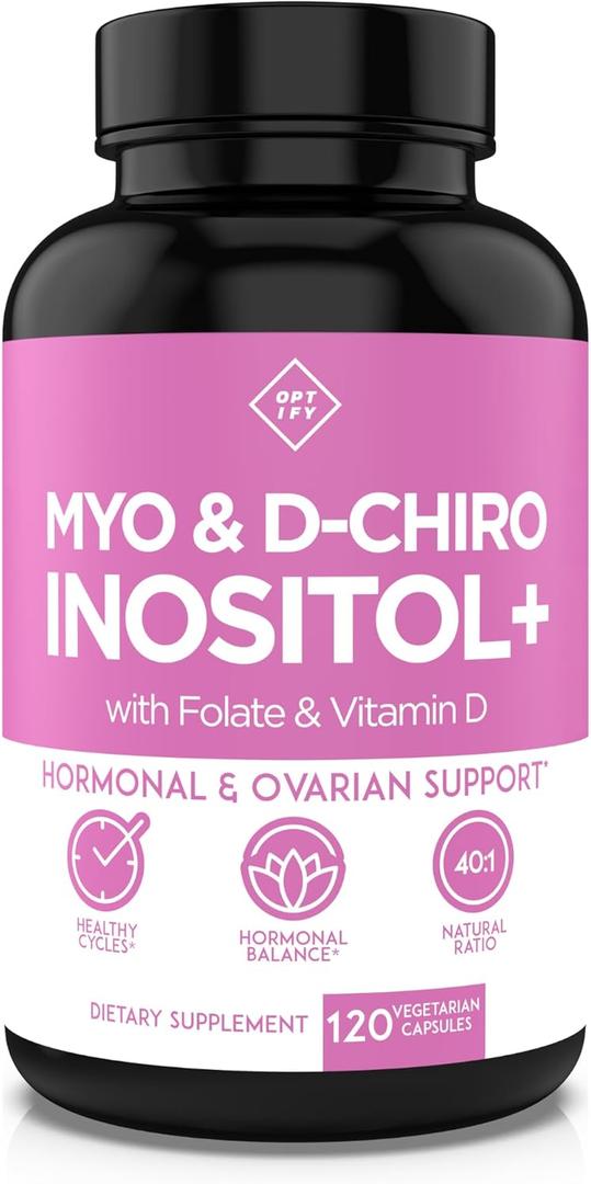 Optify Myo-Inositol & D-Chiro Inositol Supplement for Women 40:1 Ratio Plus Folate and Vitamin D Support Healthy Hormonal Balance, Regular Cycles, & Ovarian Health 30-Day Supply, Expiration Date 06/2027 