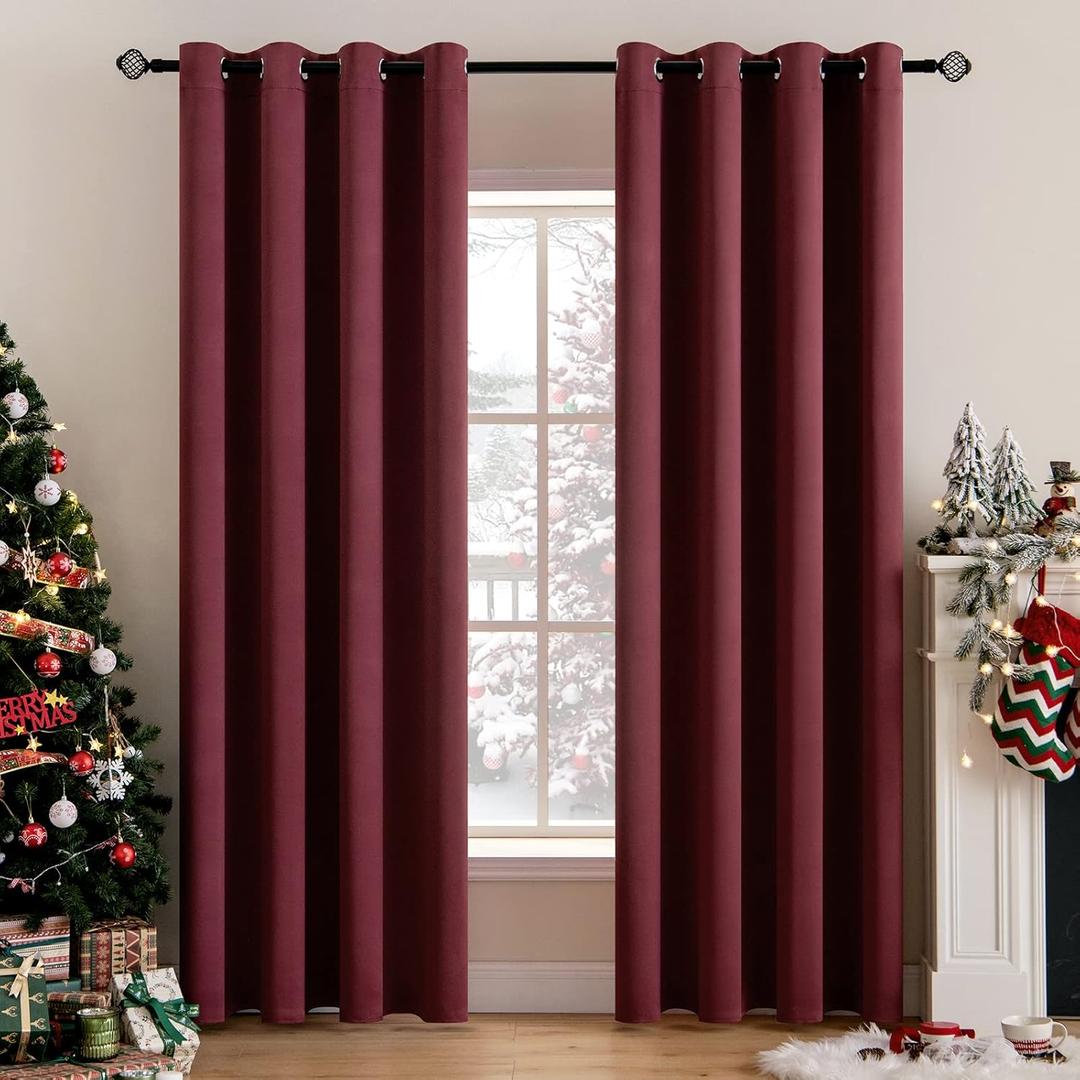 MIULEE Christmas Blackout Curtains 2 Panels, Room Darkening Thermal Insulated Drapes Solid Window Treatment Set Grommet Top Light Blocking Curtain for Living Room/Bedroom 52x84 inch,Wine Red