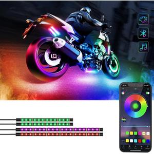 Sxlofty 6 Pcs Motorcycle LED Light Kits, App Control Multicolor Waterproof Motorcycle LED Strip Lights, Music Sync & Multiple Scene Modes RGB LED Lights for Motorcycles, DC 12V